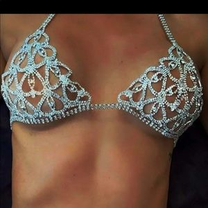 Rhinestone body chain bra